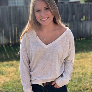 Long sleeve shirt w/ silver embellished stripes